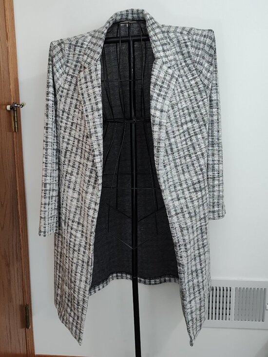 MELLODAY Jackets & Blazers - Melloday black & white plaid open front duster jacket, EUC, size L